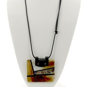 Long Leatherette acrylic pendant necklace